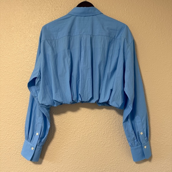 NWOT Helsa Bubble Shirt Blue Cropped Poplin Top Summer S Holiday Chic Cute Top - Picture 6 of 7